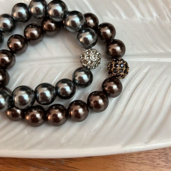 Stella & Dot Soiree Pearl Pave Bracelets set of 2 - Bronze, Silver - Picture 1 of 9